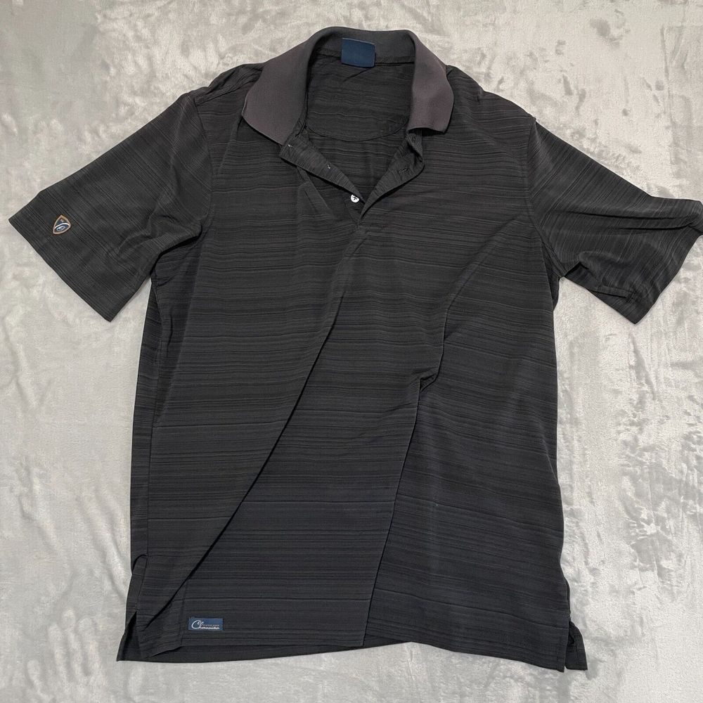 Cleveland Classics Shirt Mens Medium M Black Golf Polo Sewn-On Logos Stripe